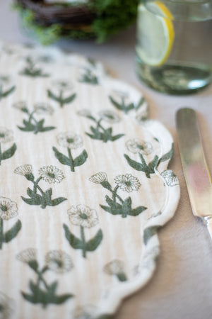 Scallop-Edge Block Print Round Placemats - Set of 2