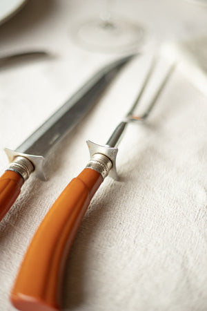 Vintage Brown Bakelite Carving Set - Knife and Fork