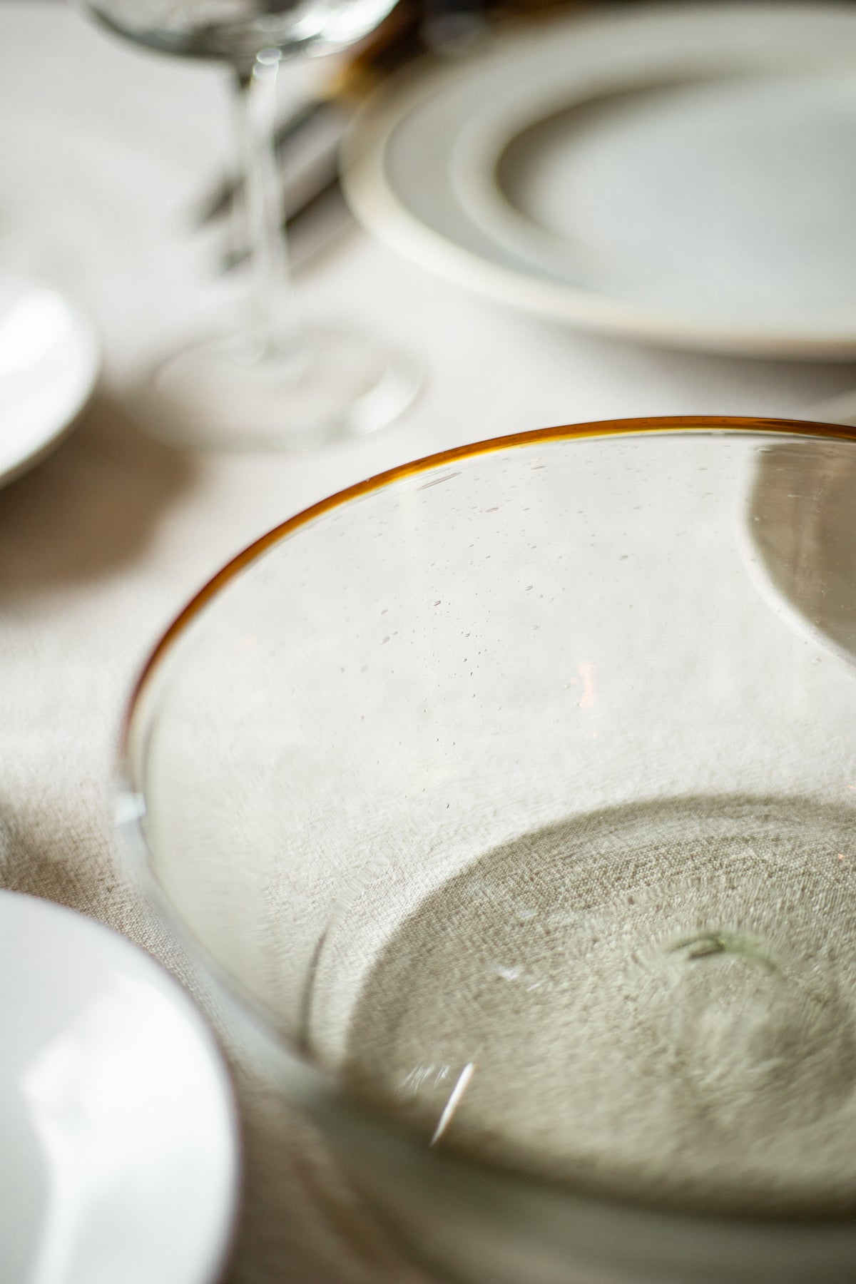 Handblown Glass Salad Bowl with Brown Rim