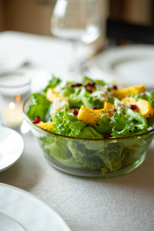 Handblown Glass Salad Bowl with Brown Rim