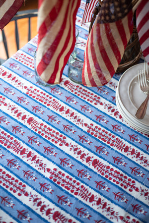 Red, White, and Blue Handprinted Tablecloth