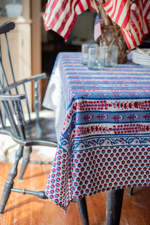 Red, White, and Blue Handprinted Tablecloth