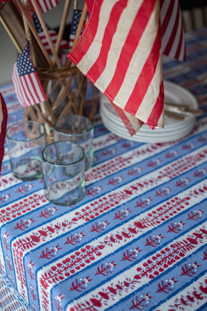 Red, White, and Blue Handprinted Tablecloth