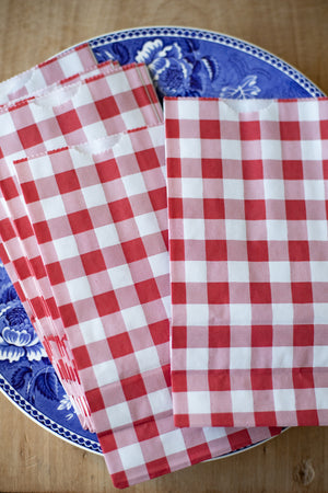 Red Gingham Popcorn/Favor Bags - Package of 10