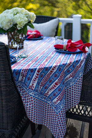 Red, White, and Blue Handprinted Tablecloth