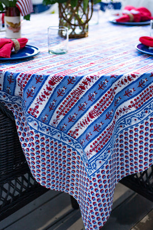 Red, White, and Blue Handprinted Tablecloth