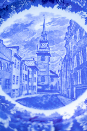 Vintage Old North Church Blue and White Transferware Plate