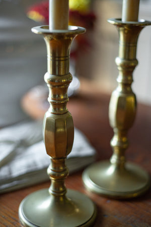 Vintage Pair Aged Brass Candlesticks - no. 1