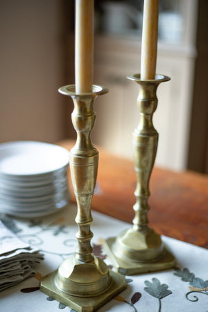 Vintage Pair Aged Brass Candlesticks - no. 2