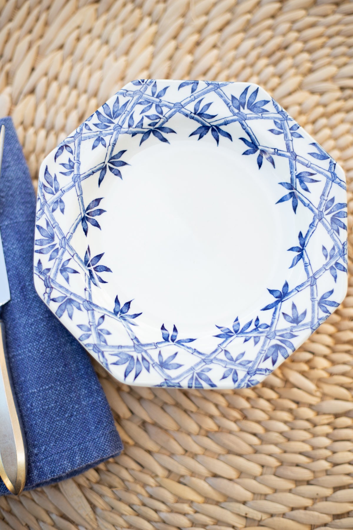 Vintage Blue and White Bamboo Pattern Ironstone Salad/Dessert Plates - Set of 8