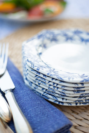 Vintage Blue and White Bamboo Pattern Ironstone Salad/Dessert Plates - Set of 8
