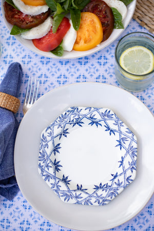Vintage Blue and White Bamboo Pattern Ironstone Salad/Dessert Plates - Set of 8