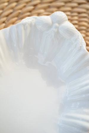 Vintage White Scallop Edge Dish with Shell Accents