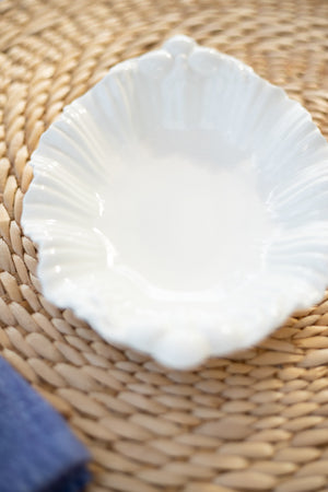 Vintage White Scallop Edge Dish with Shell Accents