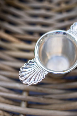 Antique Silverplated Shot Glass with Shell Design
