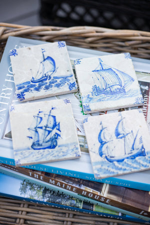 Delft Tile-Style Marble Coaster