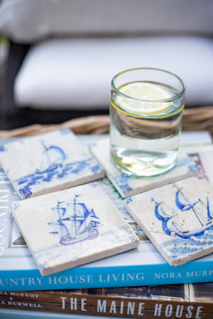 Delft Tile-Style Marble Coaster