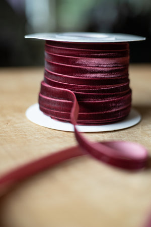 Velvet Ribbon - 3/8" x 25 yds - Red Plum (Burgundy)