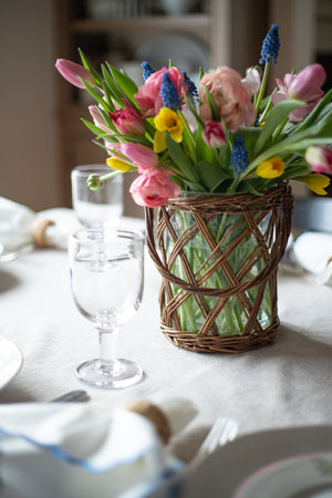 Classic Glass and Wicker Vase