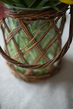 Classic Glass and Wicker Vase