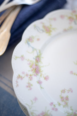 Antique Scallop-Edged Floral Limoges Salad/Dessert Plates - Set of 5