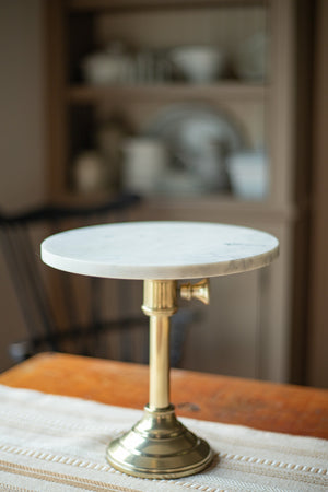 Antique Brass and Marble Cake Stand - 10"