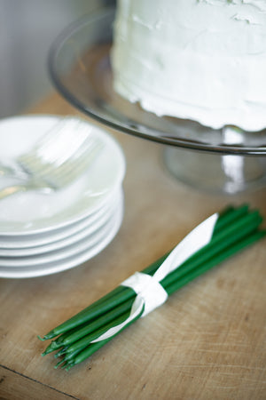 Tall Skinny Birthday Taper Candles - Color: Camp Green - 12 ct