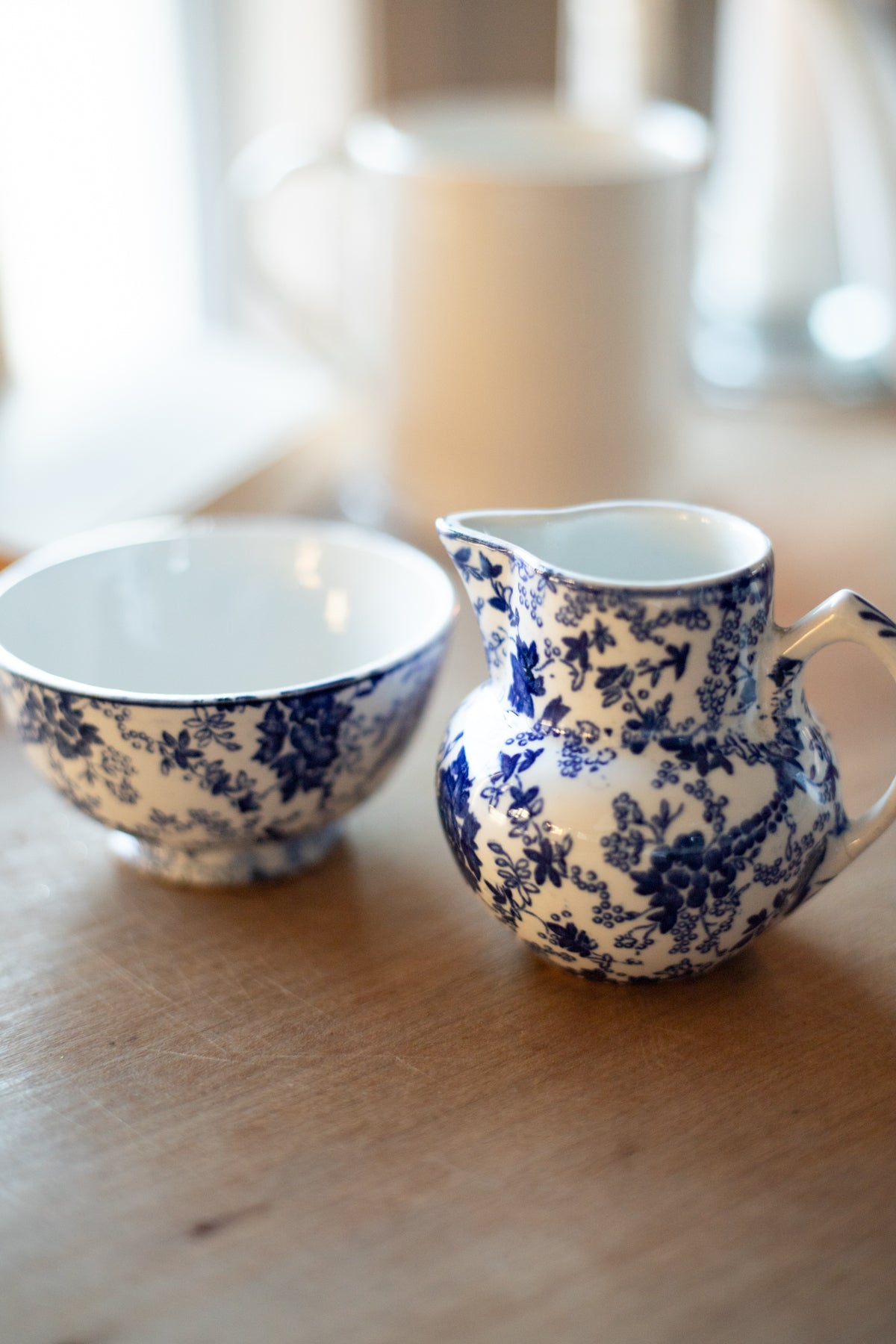 Antique Blue and White Creamer and Sugar Set