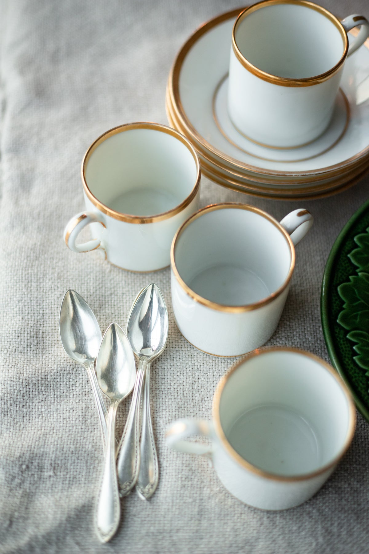 Antique Gold-Trimmed Espresso Set with Teaspoons