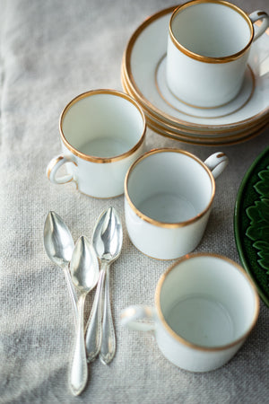 Antique Gold-Trimmed Espresso Set with Teaspoons
