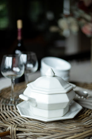 Small Vintage White Soup Tureen with Lid and Saucer - 3 pieces