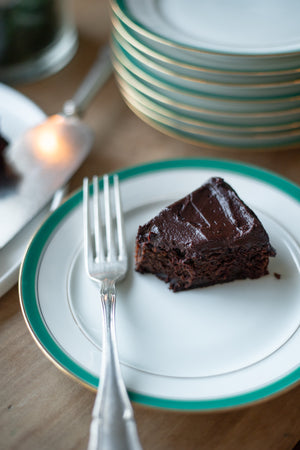 Vintage Green & Gold Trimmed Dessert/Salad Plates - Set of 9