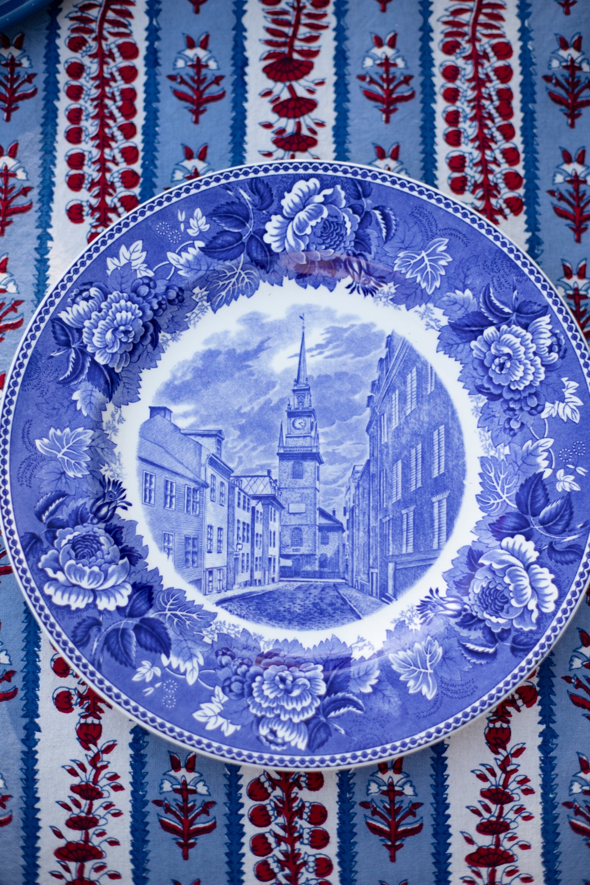 Vintage Old North Church Blue and White Transferware Plate