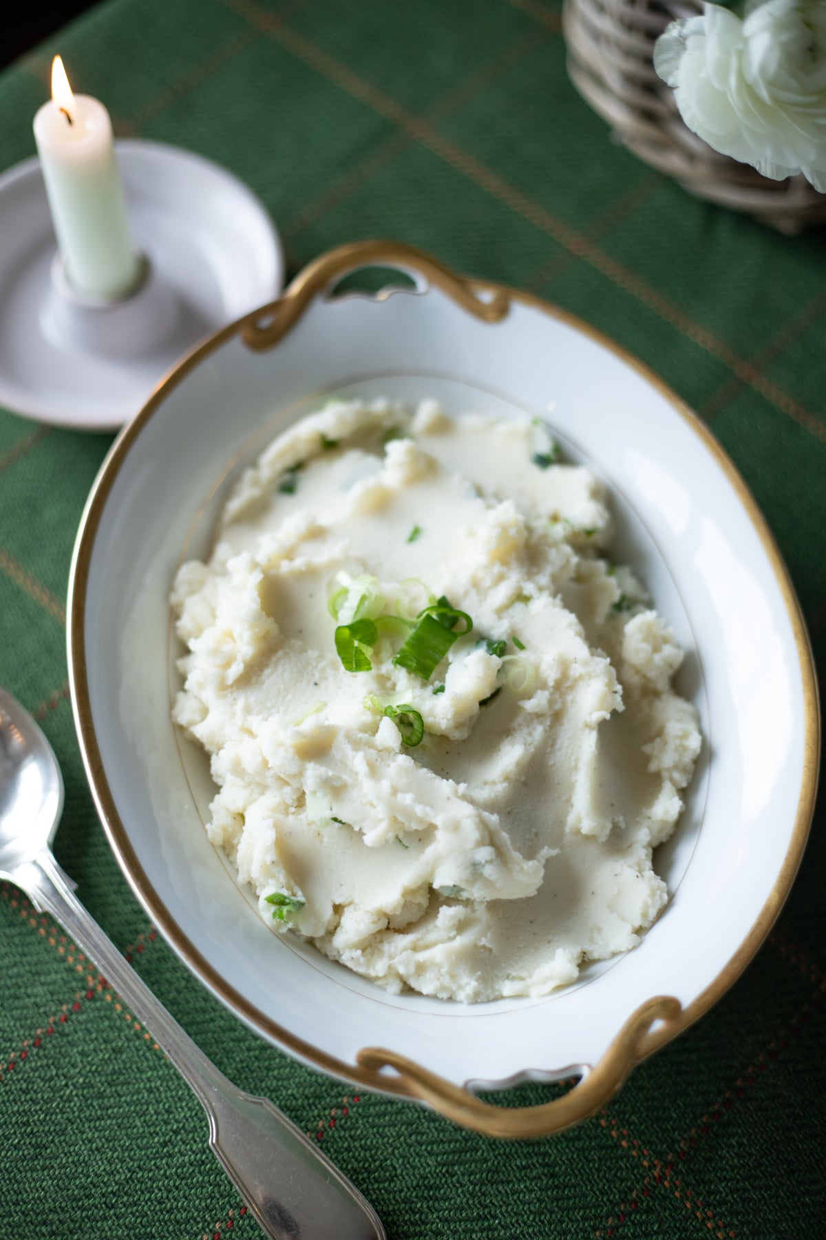 Vintage White Serving Bowl with Gold Trim
