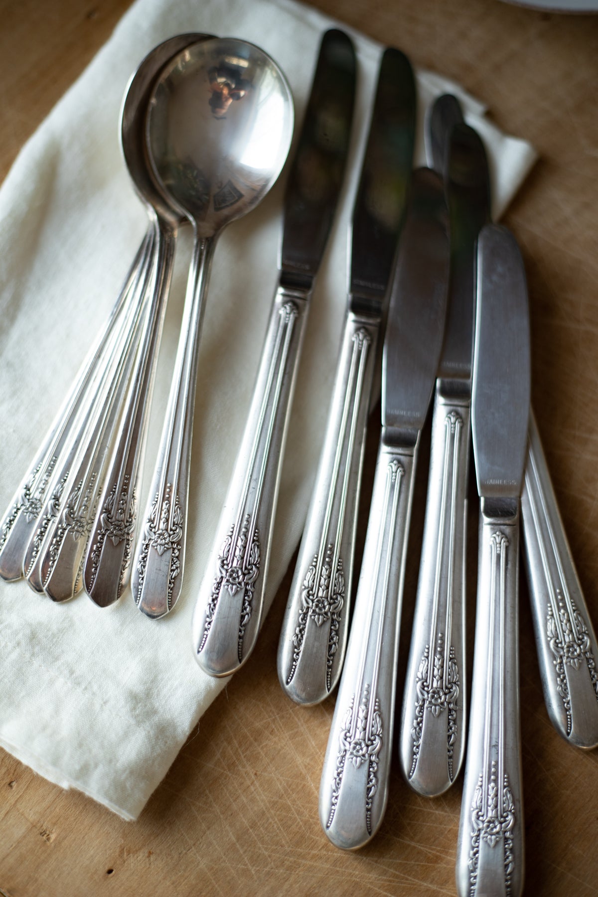 Vintage Silver Soup Spoons and Knives - Set of 6