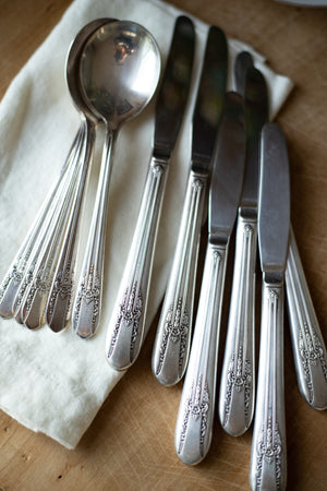 Vintage Silver Soup Spoons and Knives - Set of 6