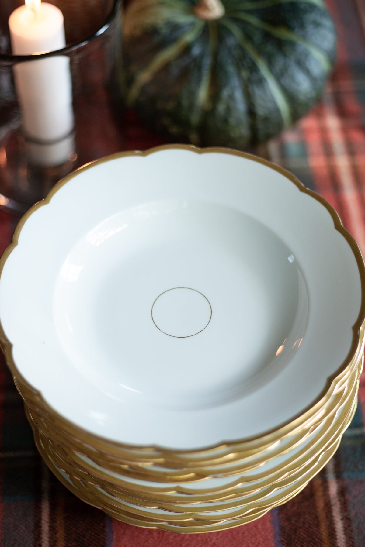 Antique Limoges Soup Bowls - White/Gold Trim - Set of 12