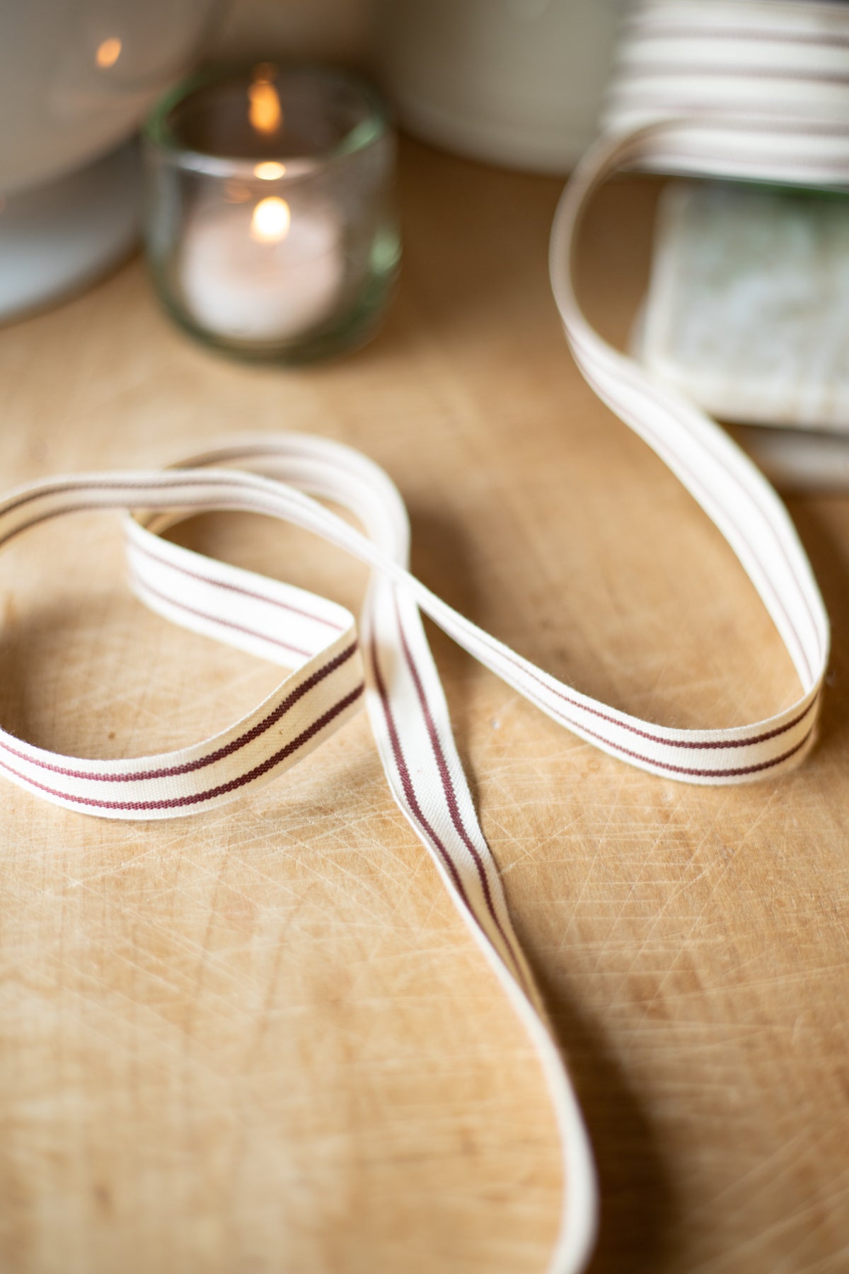 Cotton Ribbon - Burgandy Stripe - 5/8"