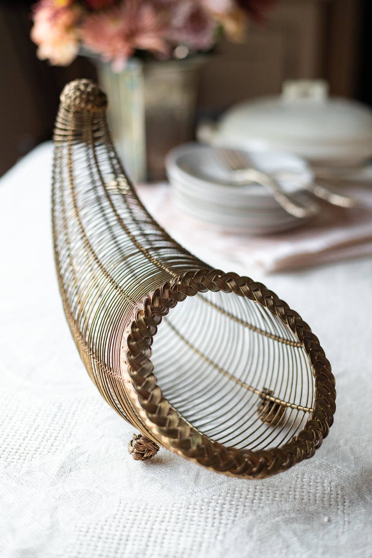Vintage Brass Wire Cornucopia