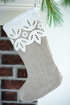 Linen and Lace Christmas Stocking