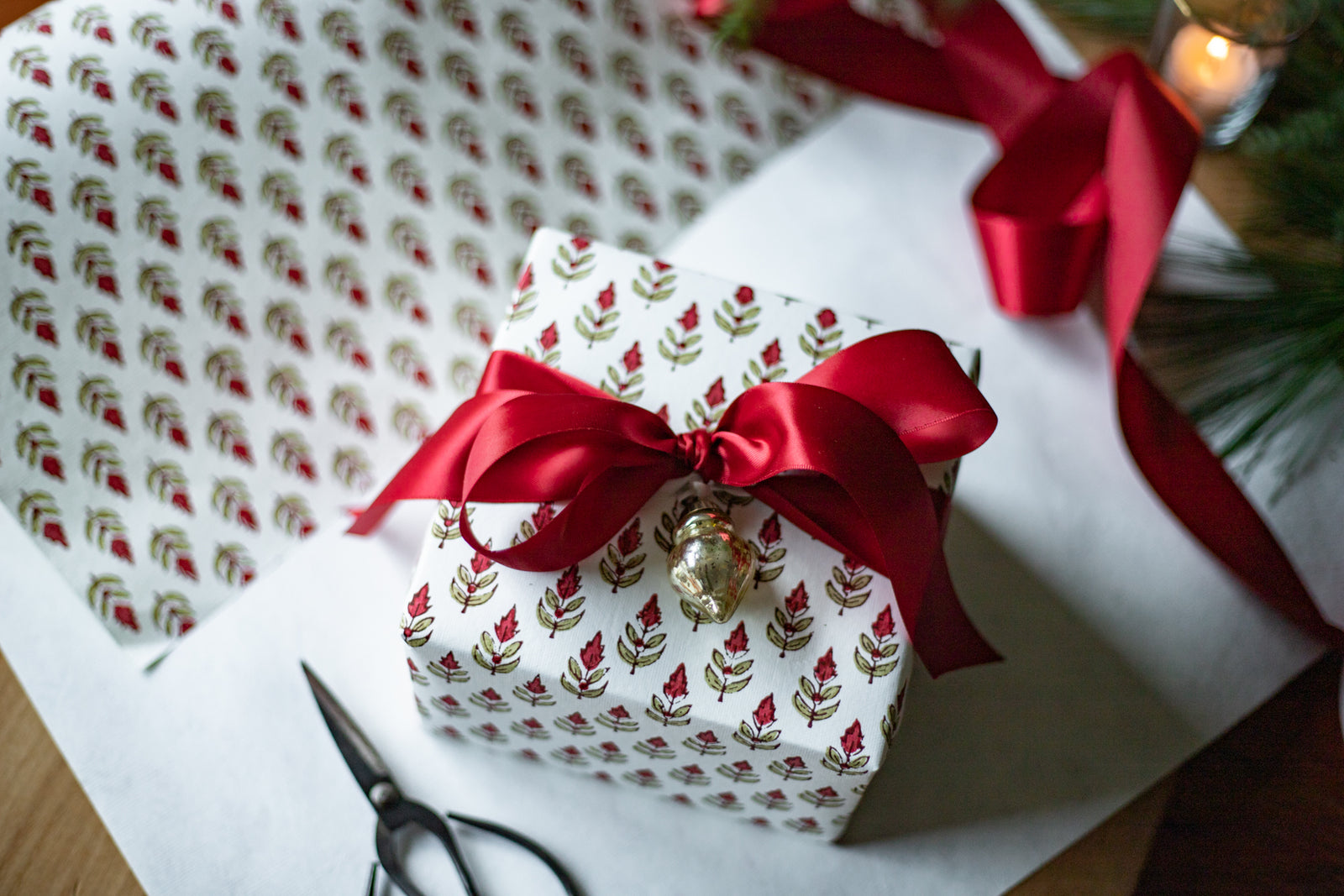 Hand Block Printed Gift Wrap Sheets - Beacon Hill - Wonderful Life Farm