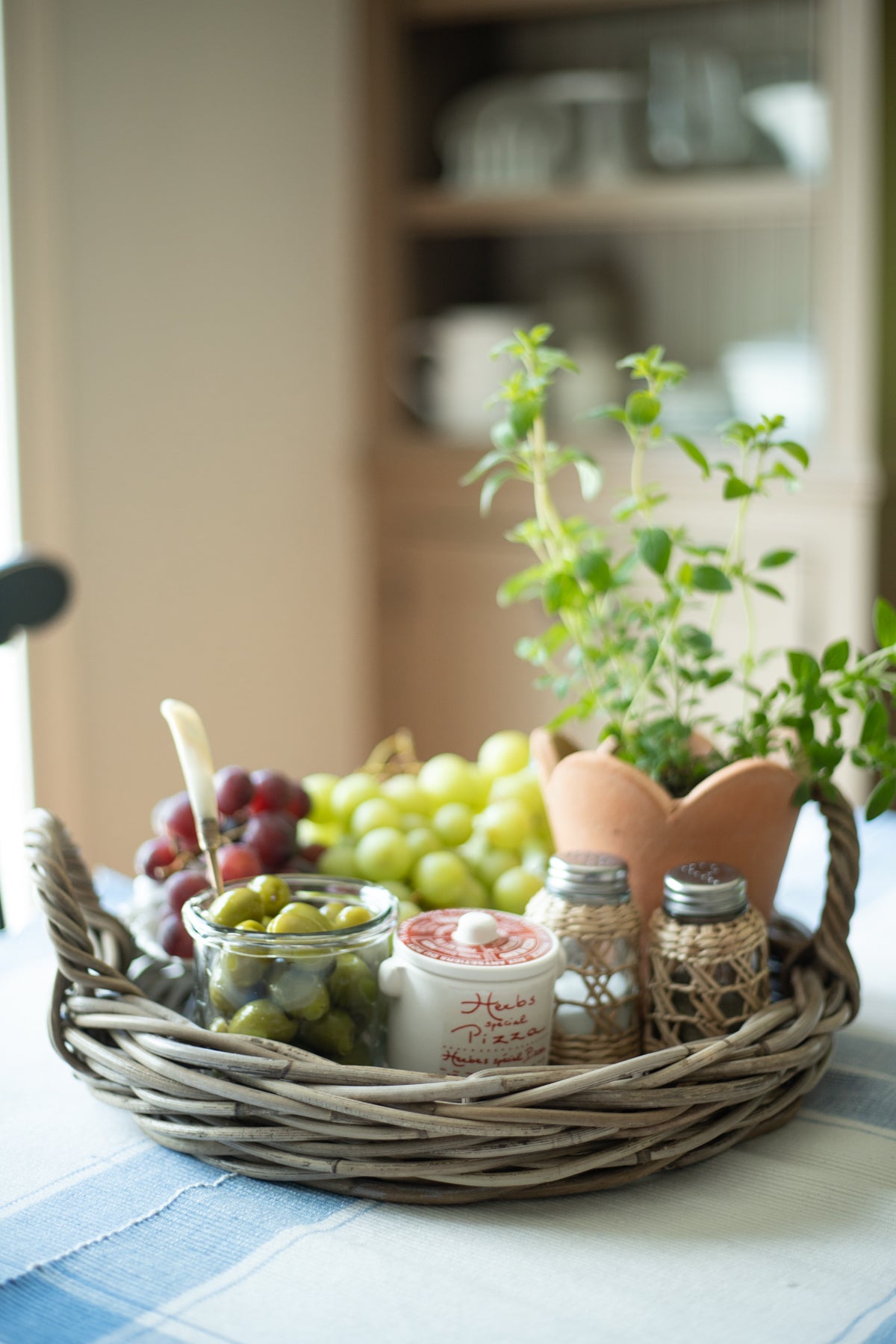 Round Rattan Tray with Handles - 14"