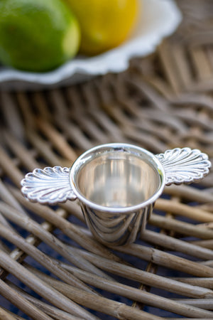 Antique Silverplated Shot Glass with Shell Design