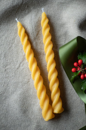 Beeswax Spiral Taper Candles - Set of 2