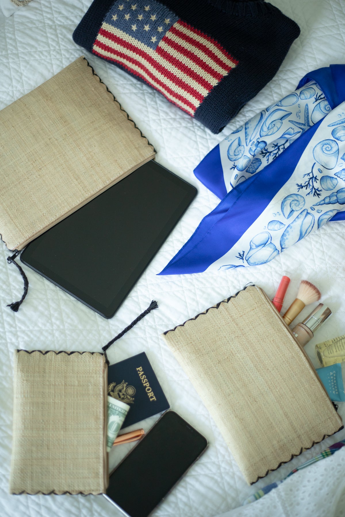 Natural Straw Zippered Pouches/Clutches - Set of 3