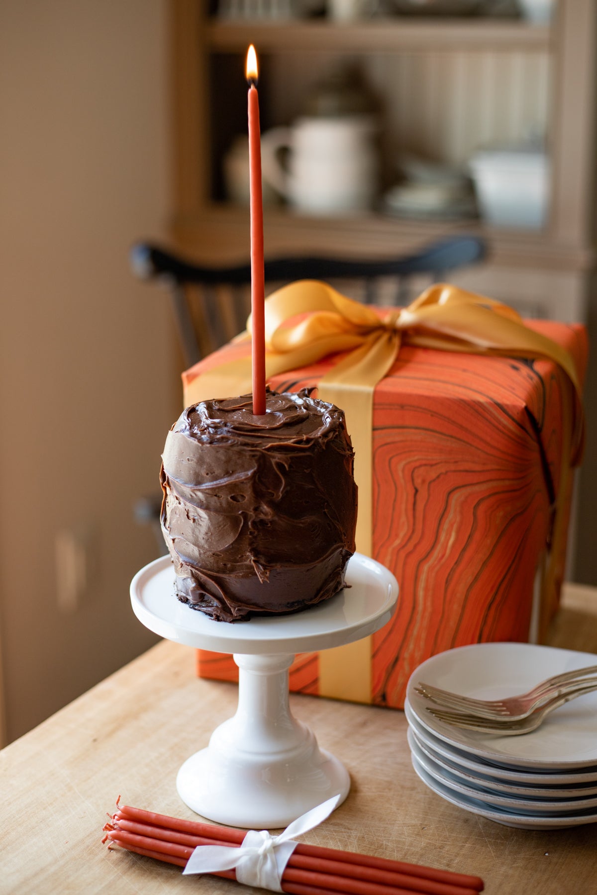 Tall Skinny Birthday Taper Candles - Color: Burnt Pumpkin - 12 ct