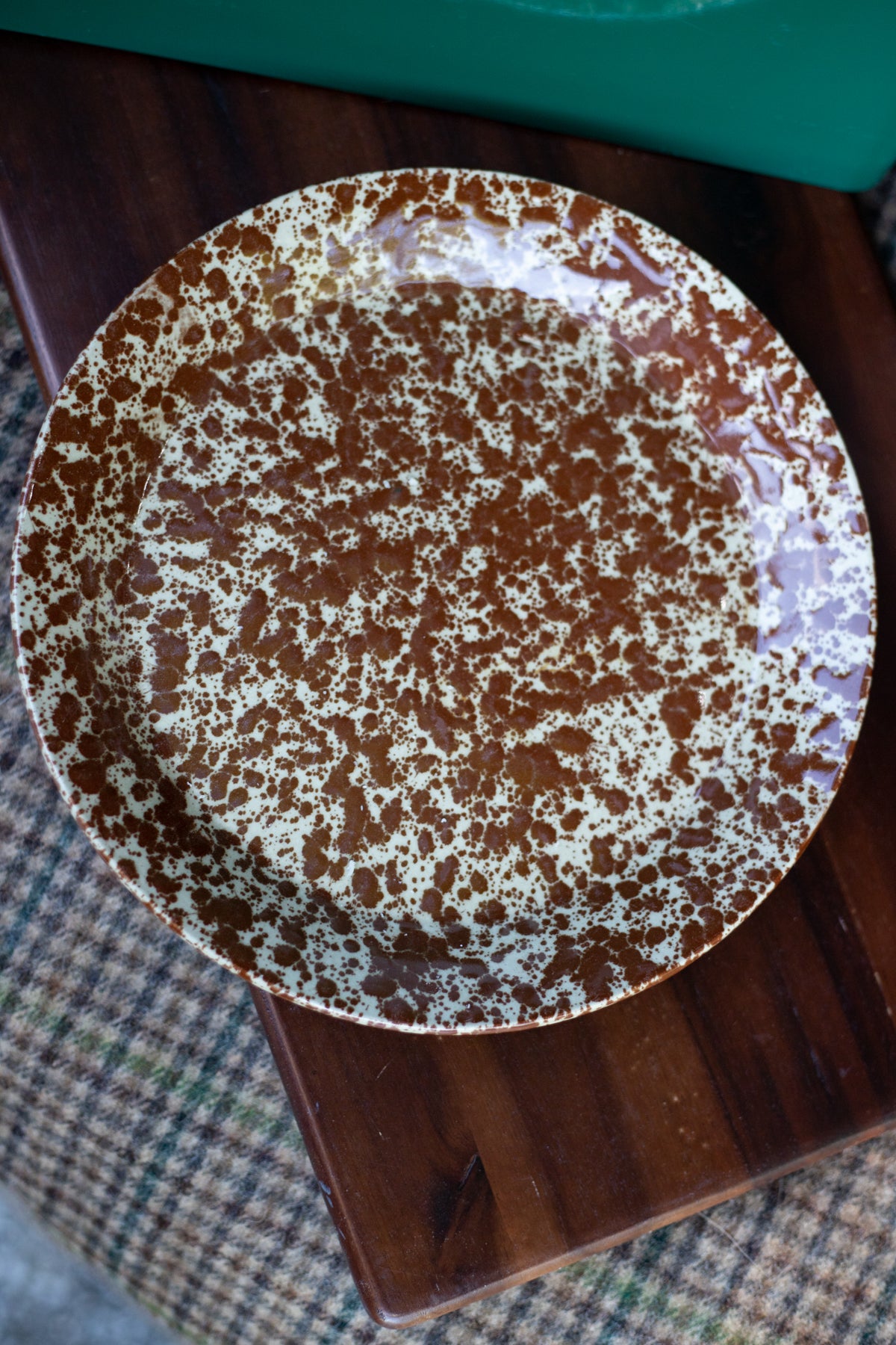 Vintage Brown Splatterware Shallow Dish