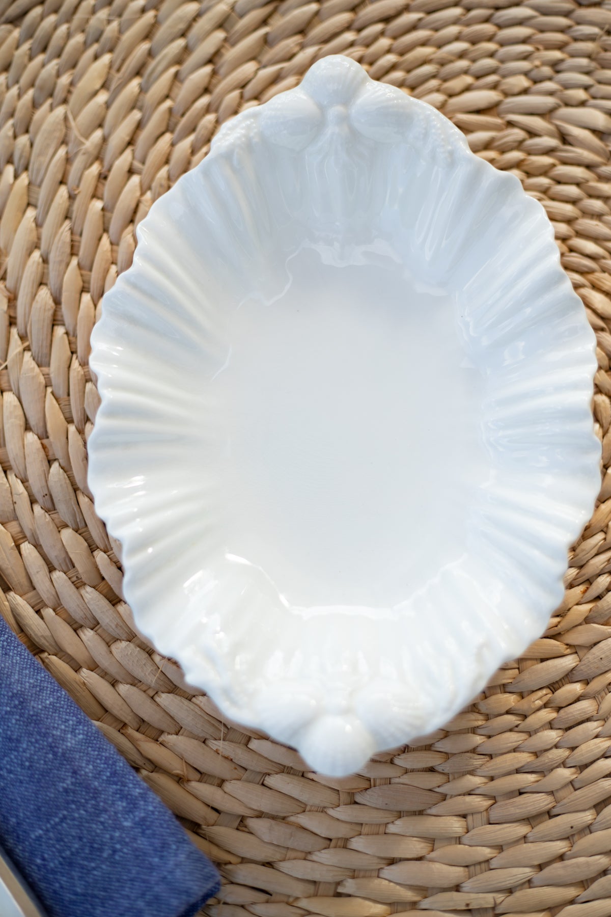Vintage White Scallop Edge Dish with Shell Accents