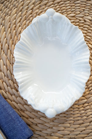 Vintage White Scallop Edge Dish with Shell Accents