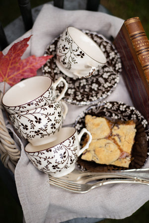 Vintage Laura Ashley Ironstone Teacups and Saucers - Set of 4